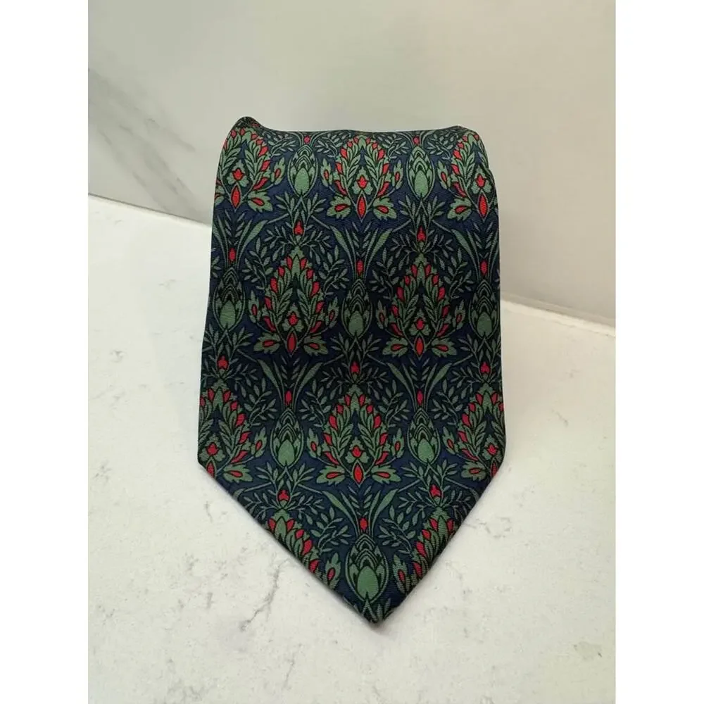 SMITHSONIAN Italy Green Red Blue Floral Silk Necktie TIE 58